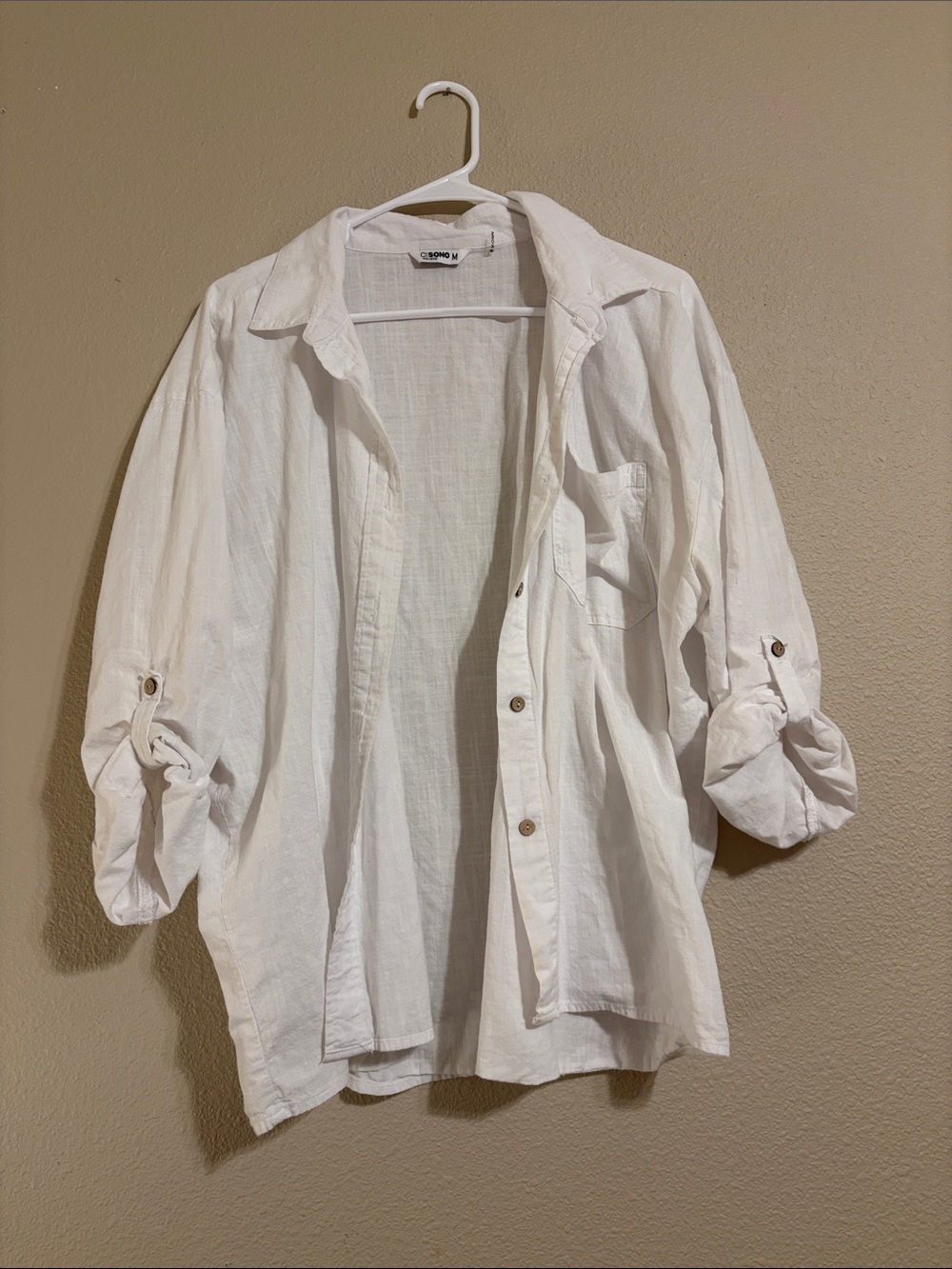 White Linen-Texture Button Down Shirt